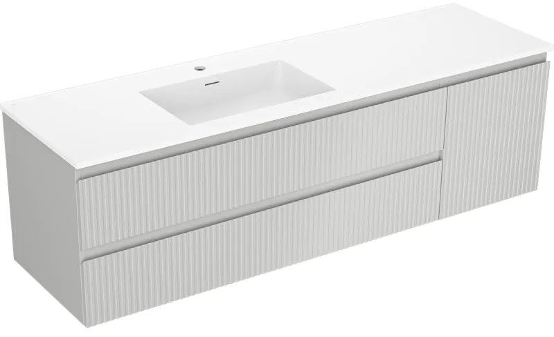 Mexen Rivel, kúpeľňová skrinka 160 cm s ľavým umývadlom Otis, 2S, 1D, drážkovaná, sivá matná/biela matná - 91A23-16047-3-BBFFF62-W18L01