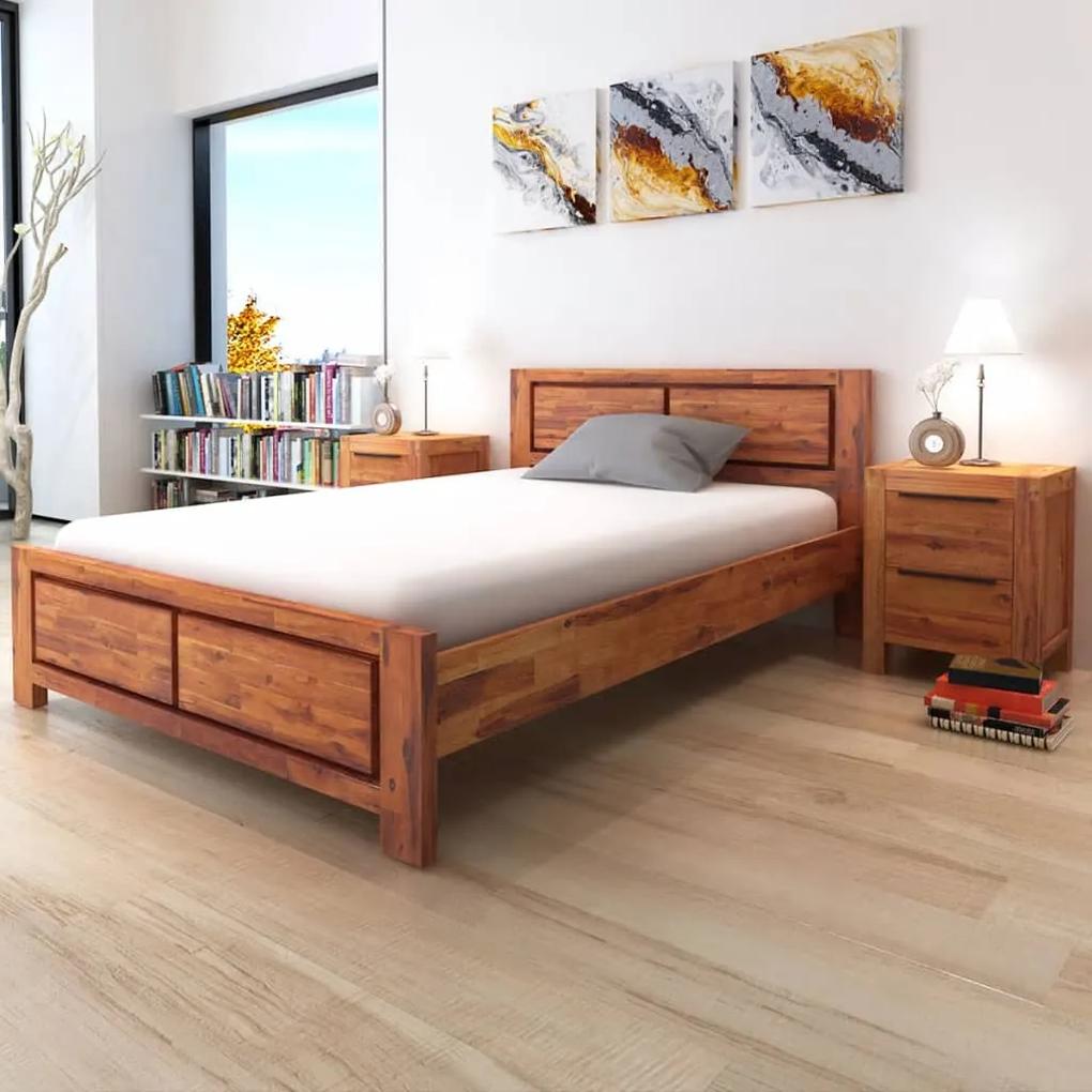 vidaXL Rám postele s nočnými stolíkmi z akáciového dreva, hnedý, 140x200 cm (244338+243268x2)