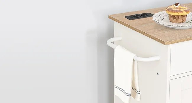 Pojízdný kuchyňský vozík s prodlužovacím kabelem Vasagle Asha 73 cm bílý