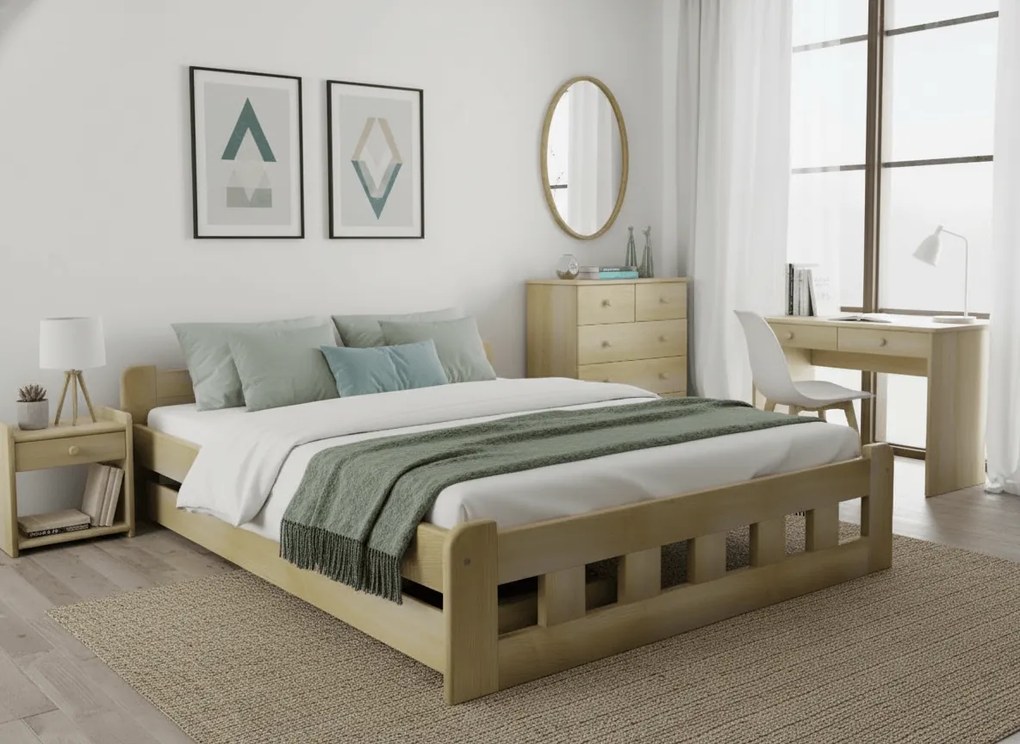 Posteľ Naomi zvýšená 180 x 200 cm, borovica Rošt: S latkovým roštom, Matrac: Bez matraca