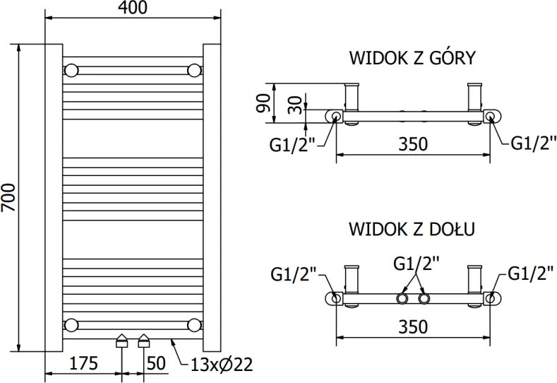 Mexen Mars, vykurovacie teleso 700 x 400 mm, 238 W, biela, W110-0700-400-00-20
