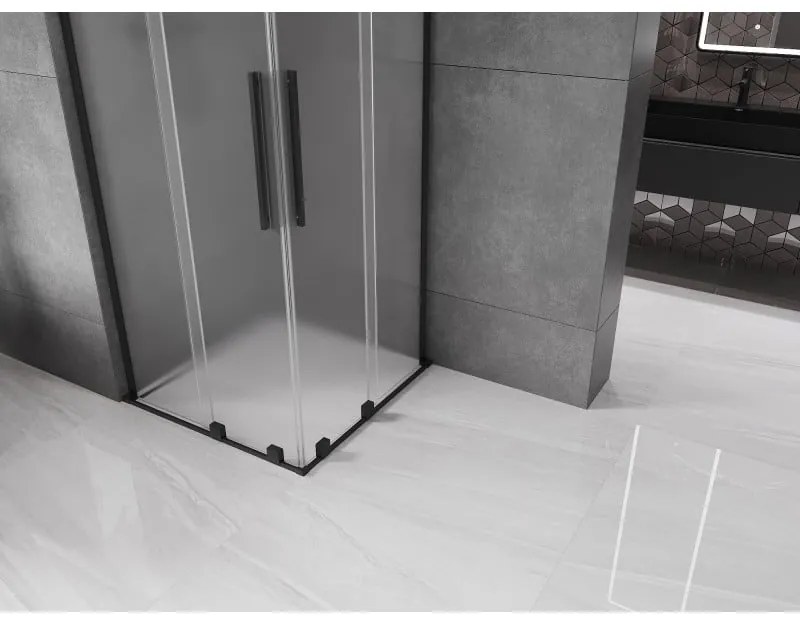 Mexen Velar L Duo, sprchový kút s posuvnými dverami 80 x 80 cm, 8mm sklo námraza, čierna matná, 871-080-080-02-33-70