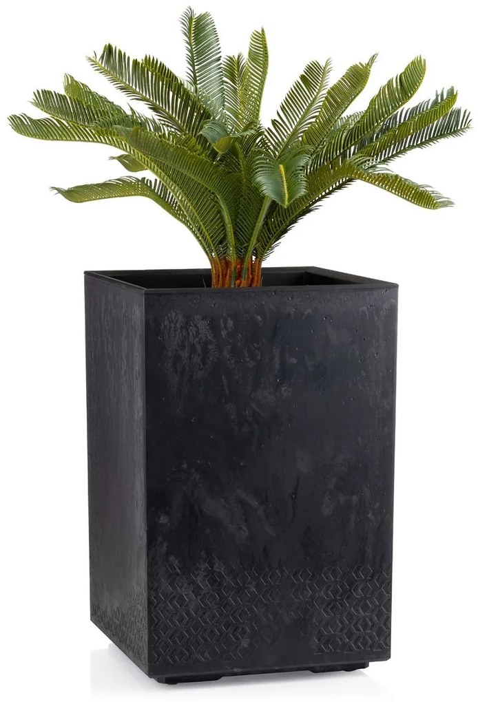 PLASTOVÝ KVETINÁČ NA KOLIESKACH BETONIQUE 60X40X40 CM IMITÁCIA BETÓNU ČIERNA
