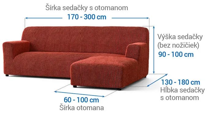 Bielastické poťahy COSTINA medená sedačka s otomanom vpravo (š. 170 - 300 cm)