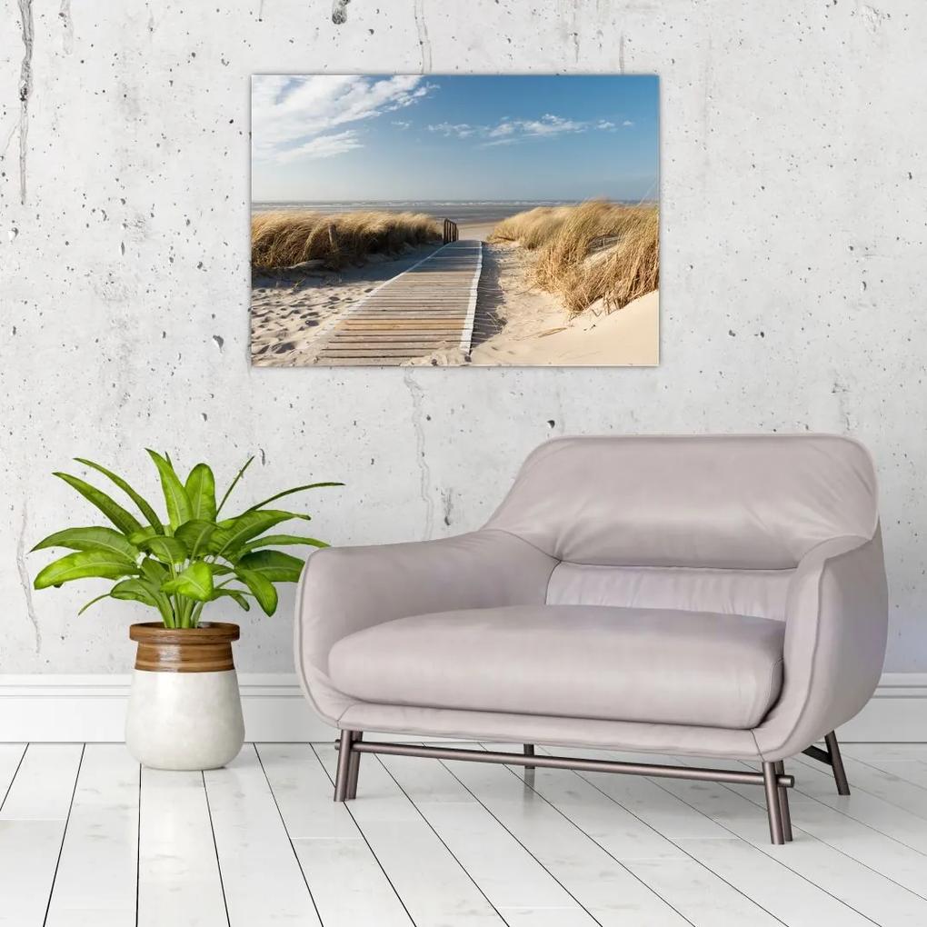Sklenený obraz - Piesočná pláž na ostrove Langeoog, Nemecko (70x50 cm)