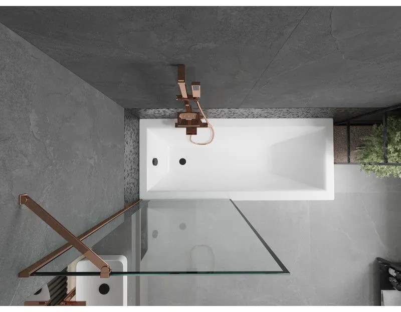 Mexen Next, vaňová zástena 1-krídlová 80 x 150 cm, fixné krídlo, 6 mm číre sklo s čiernym vzorom, ružové zlato profil, 895-080-000-00-70-60