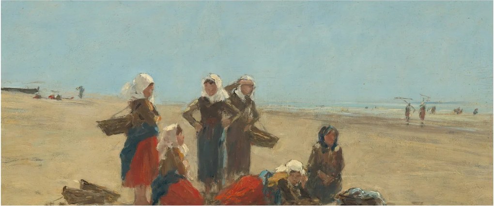 Obraz - Eugène Boudin, Women on the Beach at Berck, reprodukcia (120x50 cm)