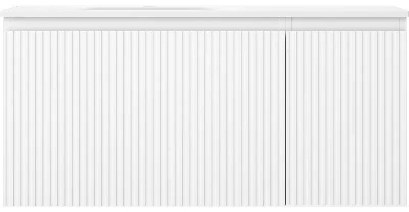 Mexen Rivel, kúpeľňová skrinka 100 cm s umývadlom Vela ľavá, 1S, 1D, drážkovaná, biela matná, 91A23-10047-3-BBFF01-W23L01