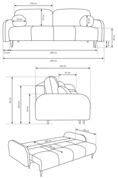 Rozkladacia čalúnená trojmiestna pohovka CLOUDY tyrkysová