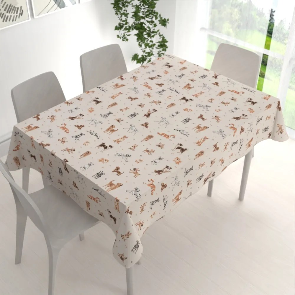 Biante Bavlnený obdĺžnikový obrus Sandra SA-620 Psí kamaráti na krémovom 80x120 cm
