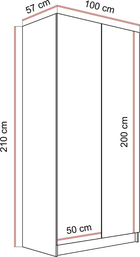ŠATNÍKOVÁ SKRIŇA BLANCA 2D KAŠMÍR ZRKADLO 100 cm