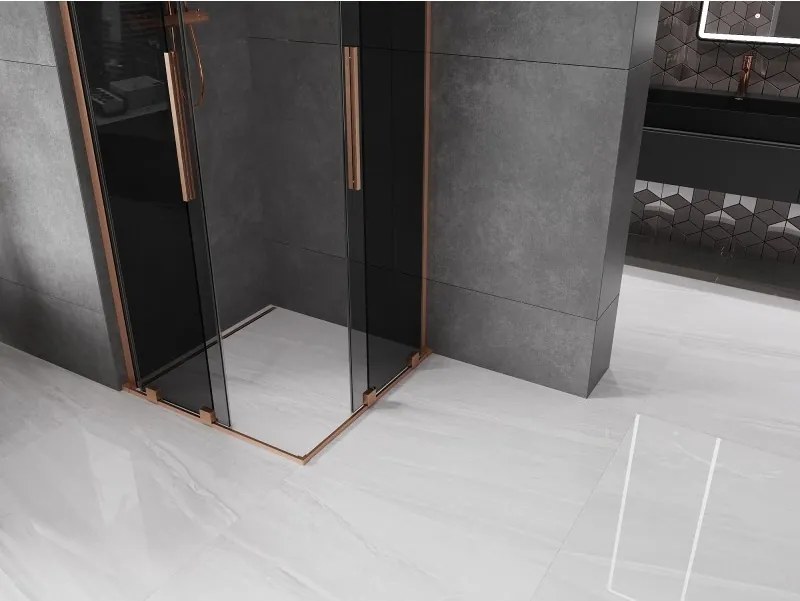 Mexen Velar L Duo, sprchový kút s posuvnými dverami 100 x 100 cm, 8mm šedé sklo, medená matná, 871-100-100-02-43-65
