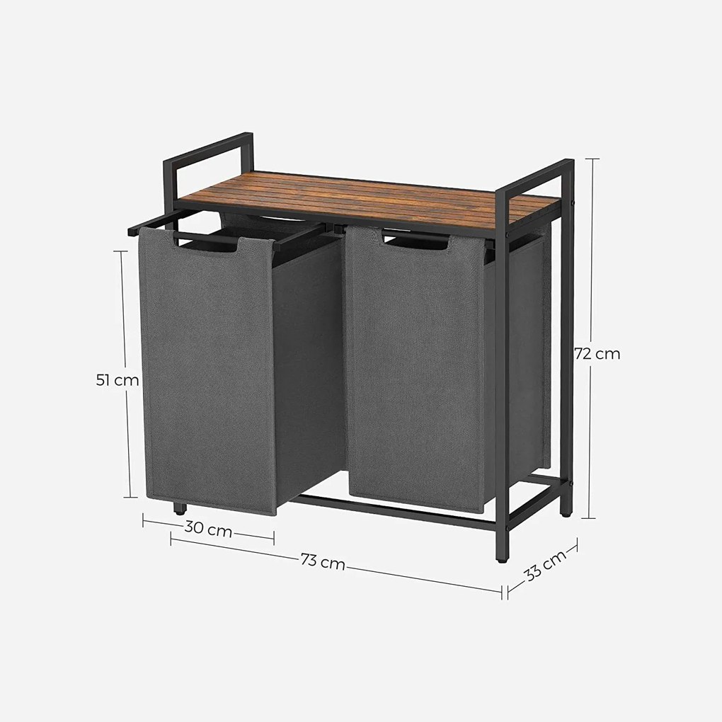 Kôš na bielizeň s 2 priehradkami, kôs na prádlo, 2 x 46 l, sivý