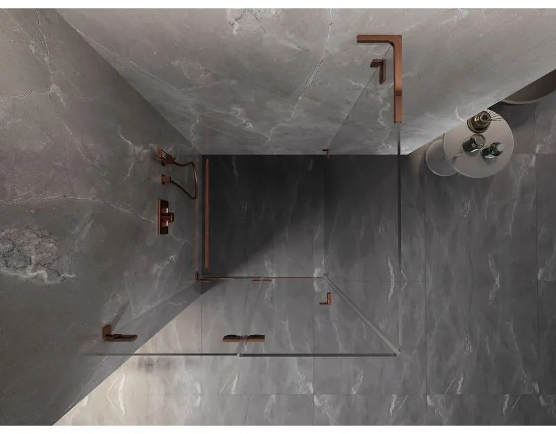 Mexen Lunar-F L, 1-krídlový sprchový kút so skladacími dverami, ľavý, 80 x 80 cm, 8mm číre sklo, ružové zlato profil, 836L-080-080-60-00-L