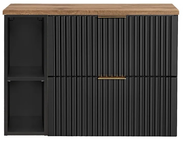Závesná skrinka pod umývadlo Casad s doskou 80 cm čierna/dub wotan