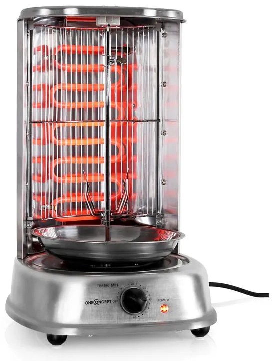 OneConcept Kebap Master, vertikálny gril, 1800 W, strieborný