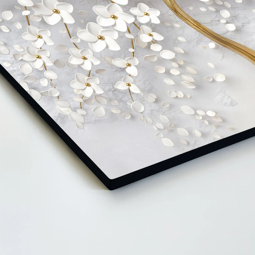 DUBLEZ | Drevený obraz - Zlatý strom s bielymi kvetmi