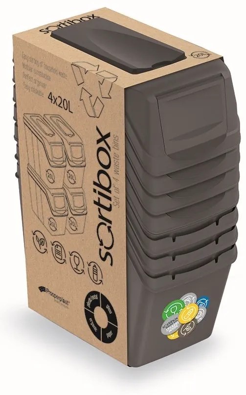 Set košov na triedený odpad, 4 x 20 l, sivá