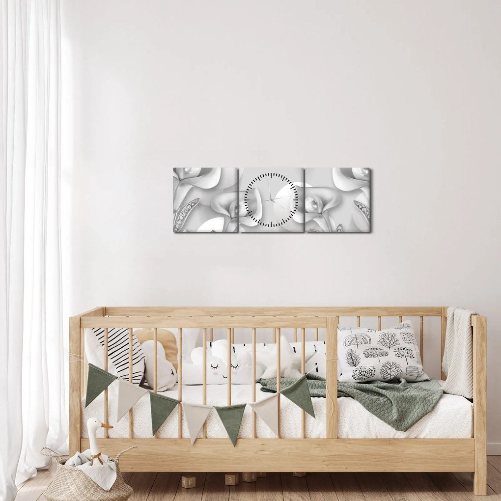 Obraz - Kvetinový dizajn (s hodinami) (90x30 cm)