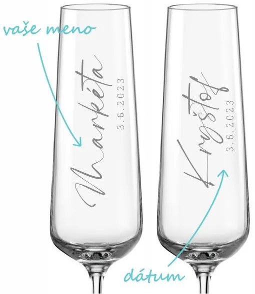 Svadobné poháre na sekt Calligraphy style, 2 ks