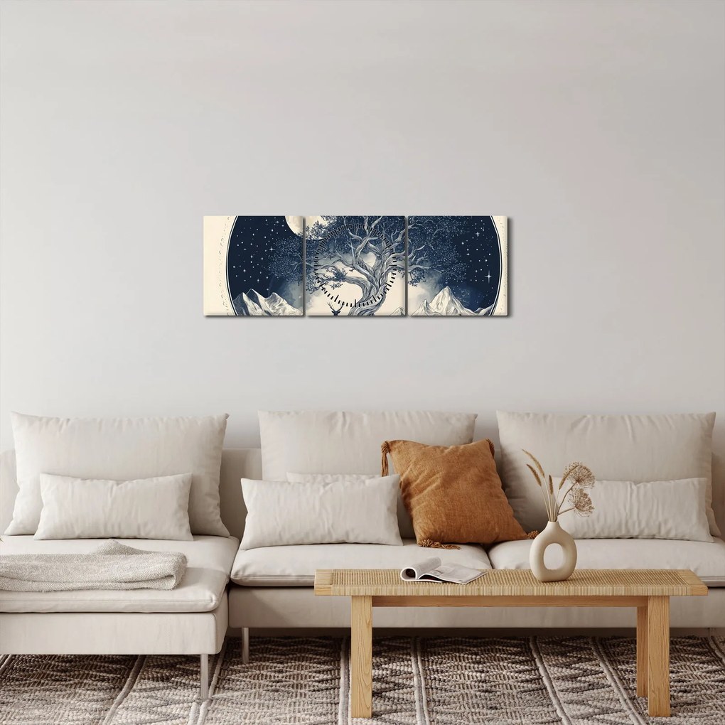 Obraz – Magický strom s jeleňom I. (s hodinami) (90x30 cm)