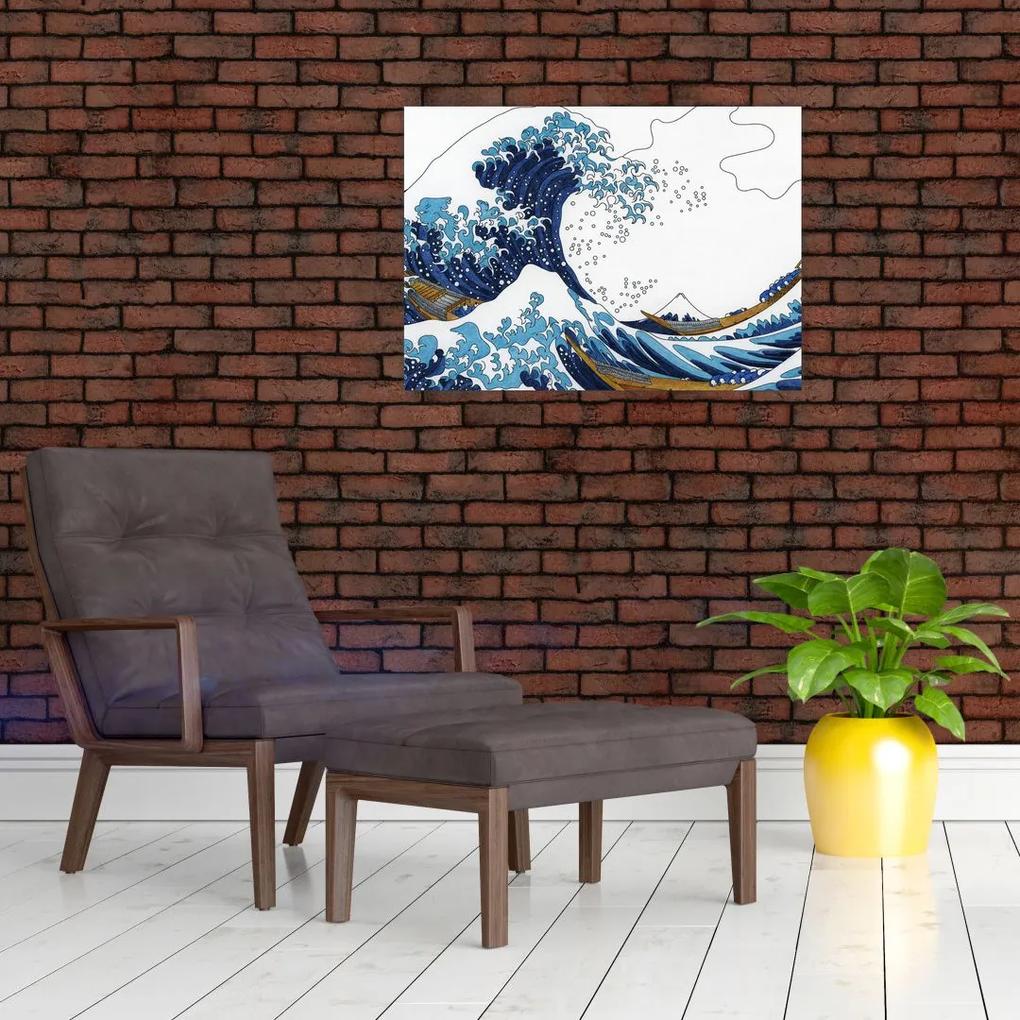 Sklenený obraz - Japonská kresba, vlny (70x50 cm)