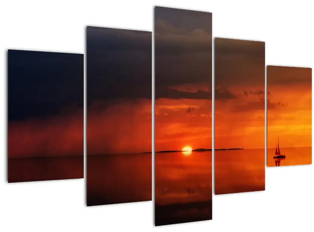 Obraz západu slnka s plachetnicou (150x105 cm)