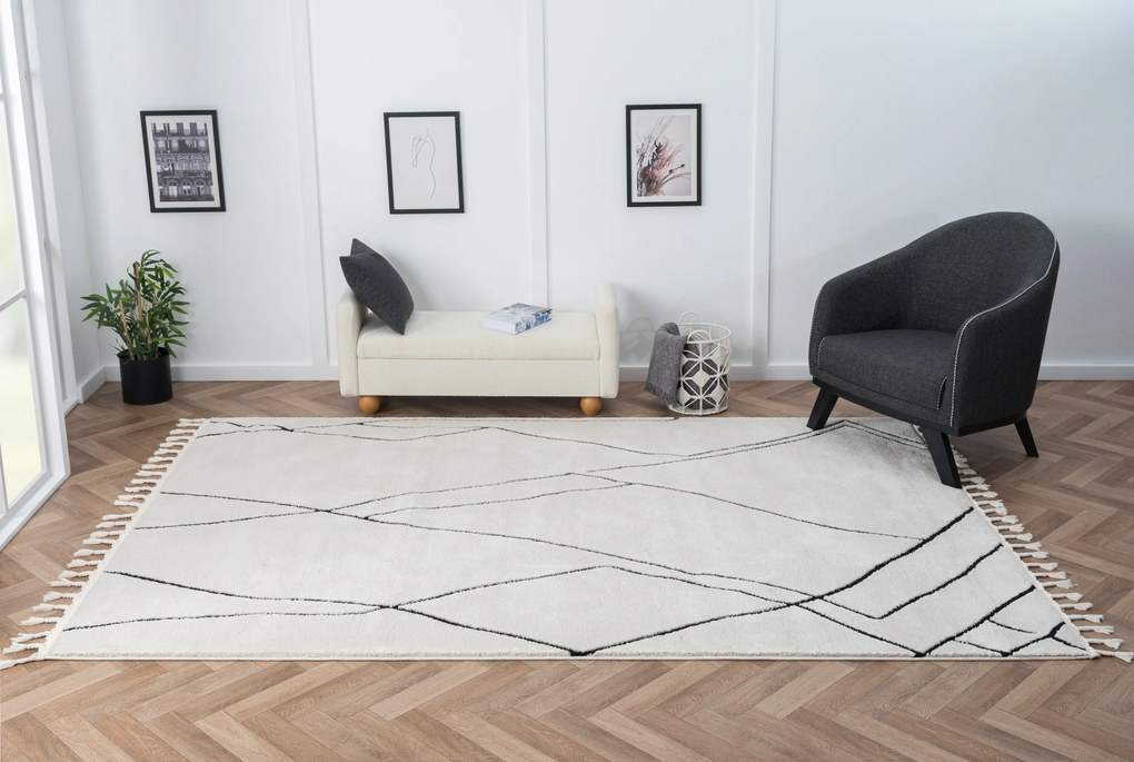 My Flair, Kusový koberec Moroccan Magic weiß, 190x240, čiernobiela, obývacia izba