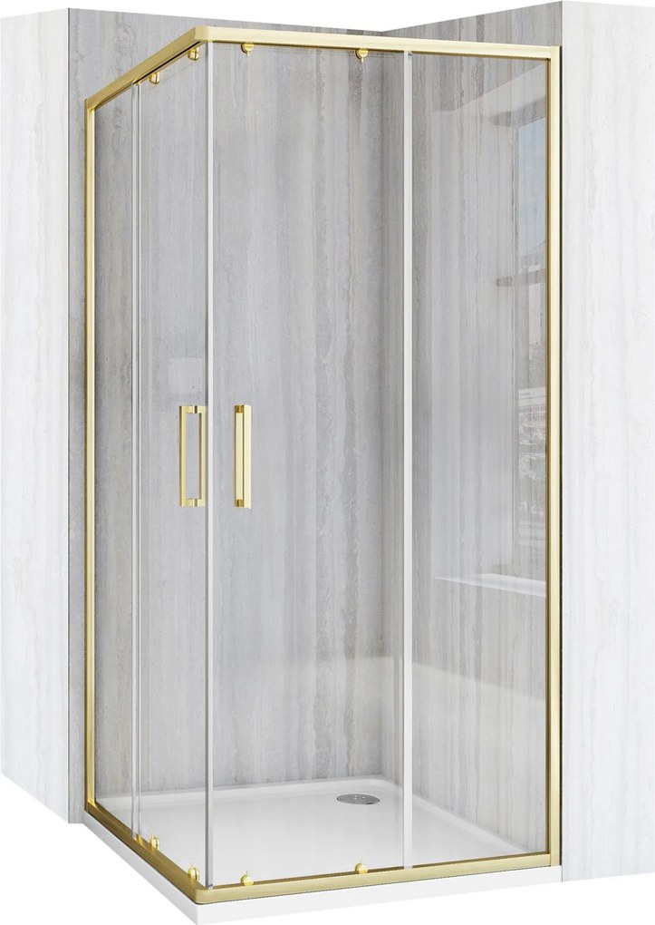 Rea City, sprchovací kút s posuvnými dverami 80(dvere) x 80(dvere) x 190 cm, zlatý matný profil + čierna sprchová vanička Savoy, KPL-K6447