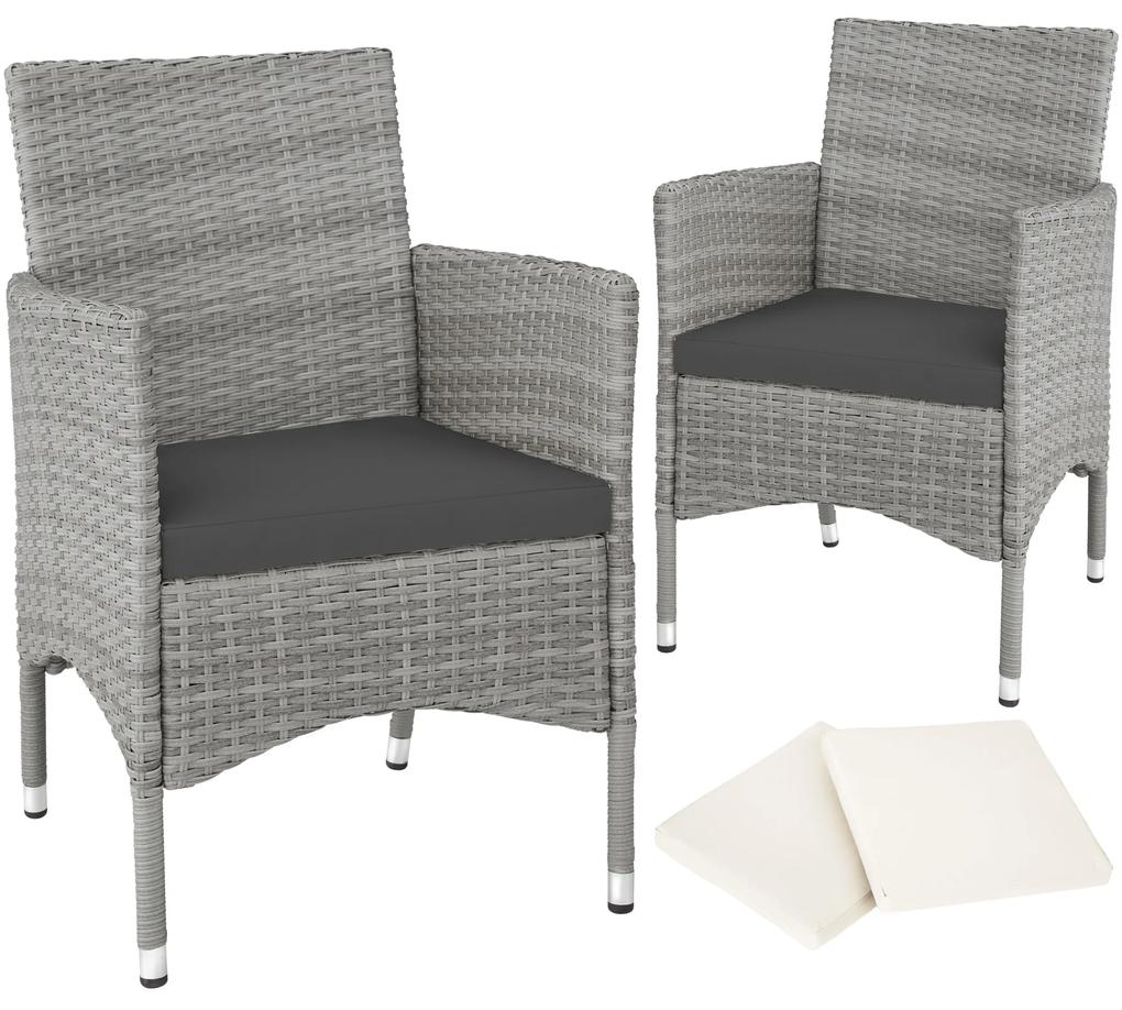 tectake 404553 2 záhradné stoličky ratanové vr. 4 povlakov - svetlo šedá/krémová