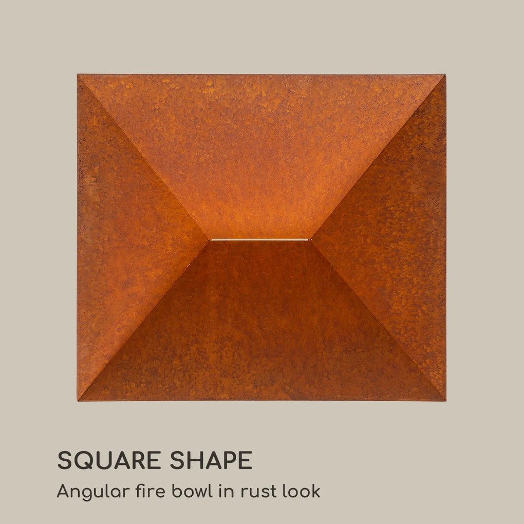 Desert Rust Square, ohnisko, kvetináč, oceľ, 52 × 46 cm, hrdzavý vzhľad