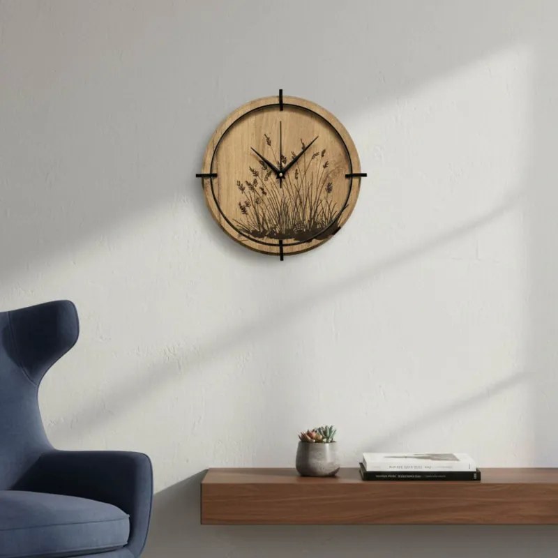Drevené nástenné hodiny s prírodným motívom Dizajnová dekorácia | SENTOP HDF0587-GOLD-OAK