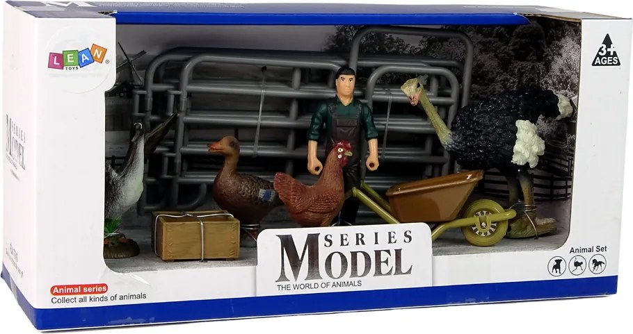 LEAN Toys Sada figúrok hospodárskych zvierat s farmárom a vtákmi