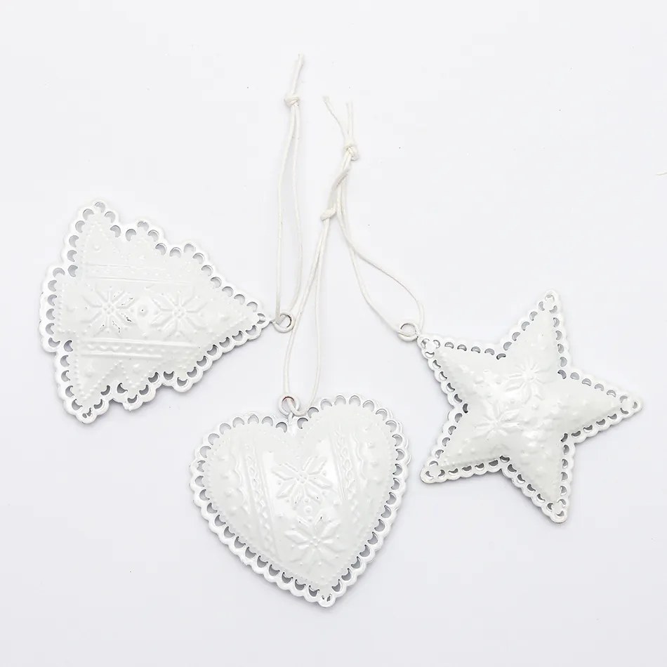 DECOLED Závěsná kovová dekorace, set: hvězda, srdce, strom 7 cm