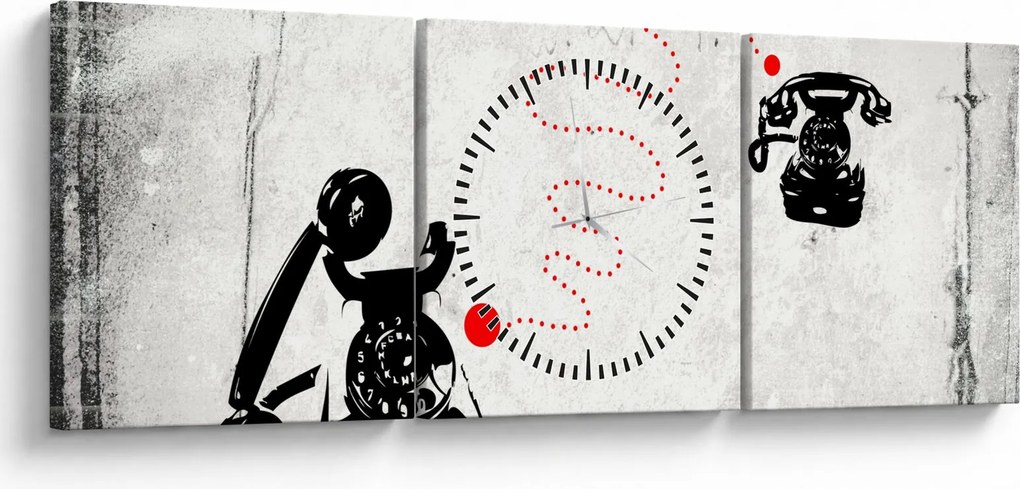 Obraz - Kresba telefónu na štýl Banksyho (s hodinami) (90x30 cm)