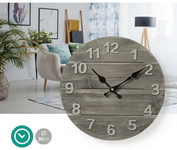 Nedis CLWA002WD30 - Nástenné hodiny 1xAA/1,5V smrek 30 cm