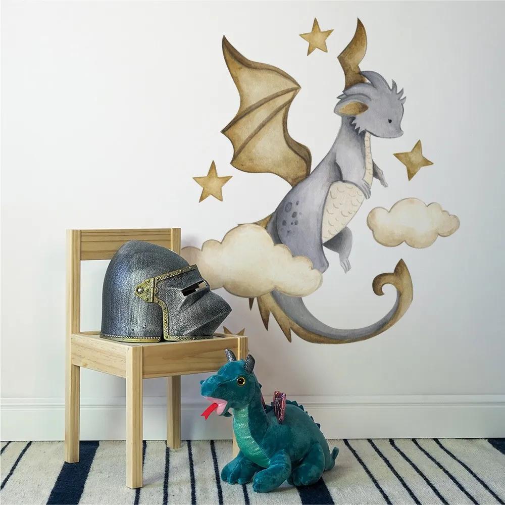Gario Detská nálepka na stenu The world of dragons - drak a obláčiky Rozmery: 120 x 98 cm