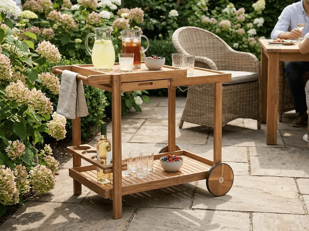 Záhradný servírovací stolík na kolieskach GRIL PARTY, akáciové drevo