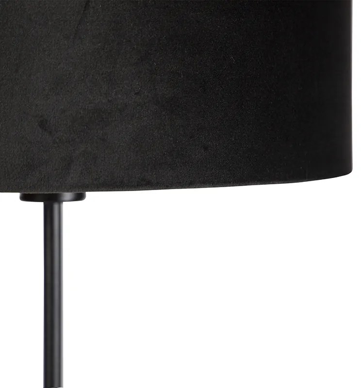 Stojaca lampa čierna s tienidlom z čierneho zamatu so zlatom 35 cm - Parte