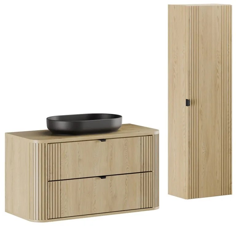 Kúpeľňová zostava Ovalia so skrinkami a umývadlom 100 cm dub Cremona