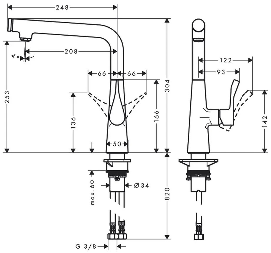 Hansgrohe Metris Select, páková drezová batéria 260, vzhľad nerezový, HAN-14847800
