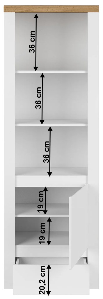 Regál Vilgi 1D1S (lesk biely + dub wotan). Vlastná spoľahlivá doprava až k Vám domov. 1064643