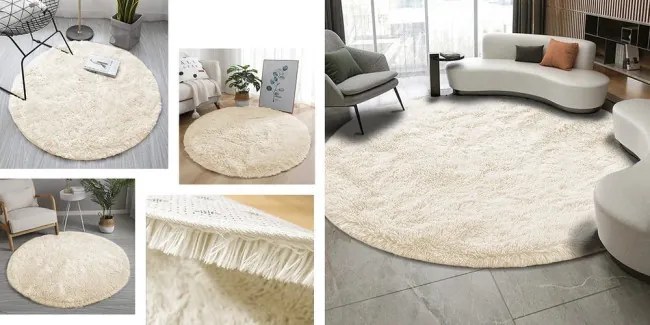 Protišmykový koberec SHAGGY béžový kruh