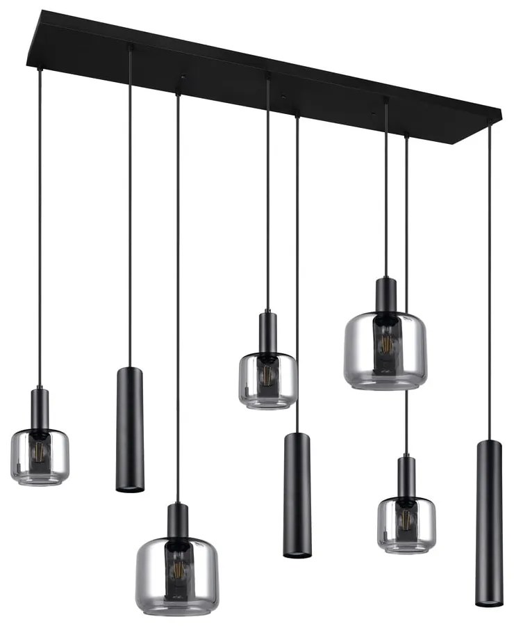Čierne závesné svietidlo s kovovo-skleneným tienidlom Mataro – Trio