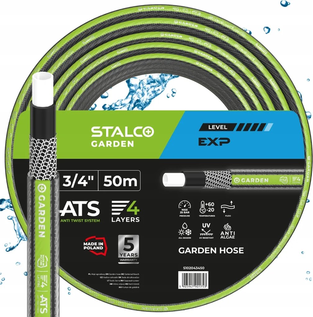 Záhradná Hadica 3/4" 50 M 4 Vrstvy Str Stalco Garden Silná Odolná Voči Uv Žiareniu