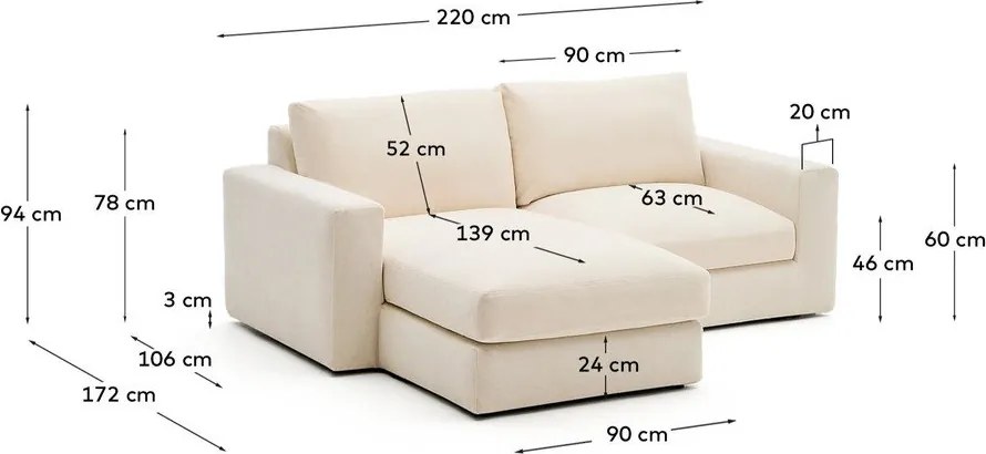 Béžová ženilková rohová pohovka (ľavý roh/s leňoškou) Alea – Kave Home