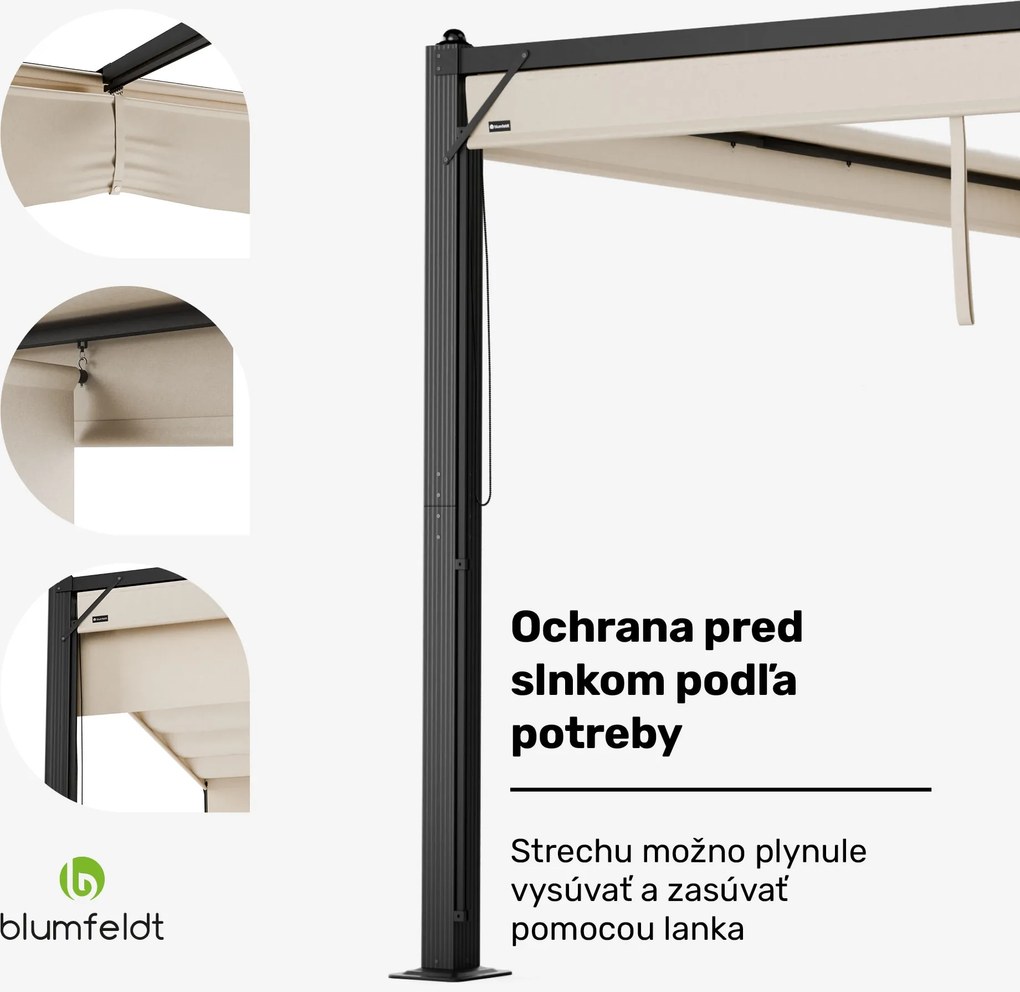 Blumfeldt Pantheon Cortina pergola 3x3 m, odolná voči poveternostným vplyvom, hliník, prášková farba, rolety