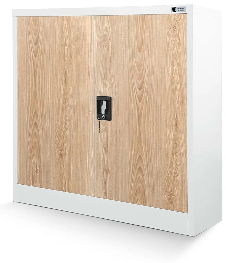 BEATA kovová šatníková skriňa s policami: biela/dub sonoma (1377)