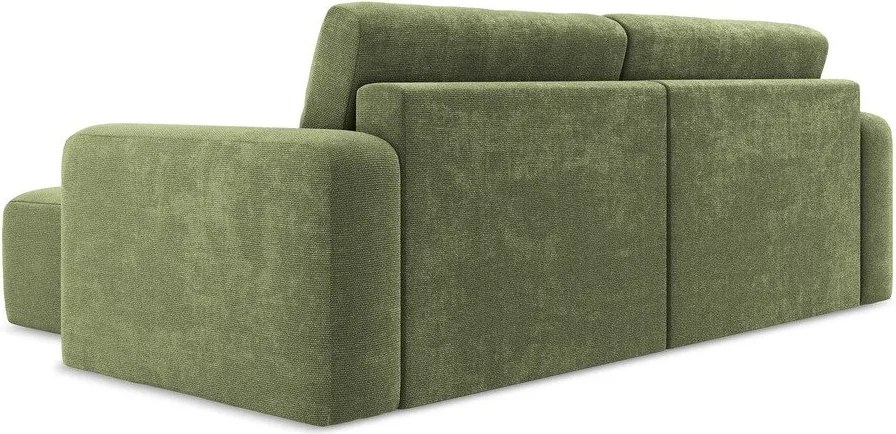 Zelená ženilková rozkladacia/s úložným priestorom rohová pohovka (pravý roh/s leňoškou) Kona – Makamii