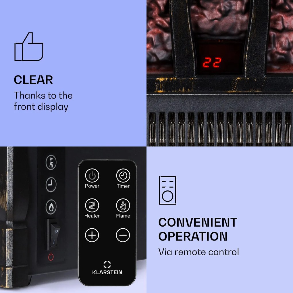 Klarstein Kamini FXL 2G, elektrický krb, krbová vložka, 1800 W, 3D LED ilúzia plameňa